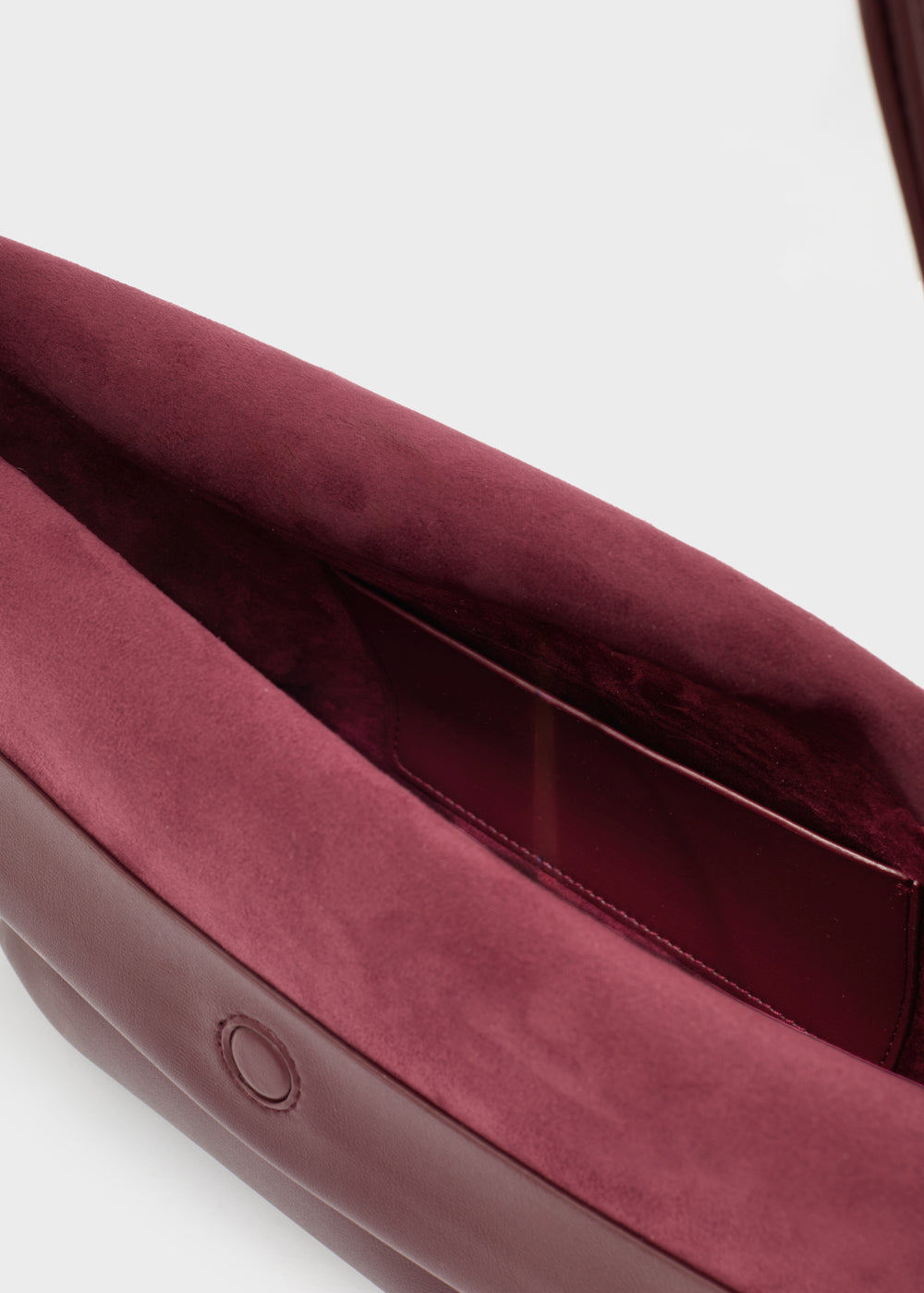 Borsa a spalla nalì a spalla teda bordeaux in pelle liscia con interno in suede bordeaux e dettaglio circolare laterale