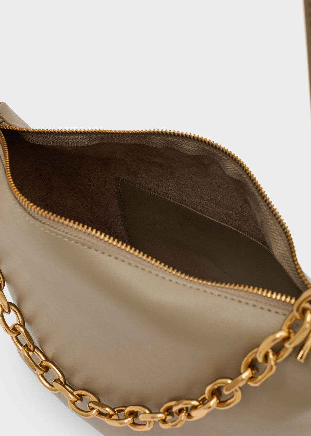 Beige Nalì a spalla teda catena tortora in pelle con tracolla a catena dorata e zip