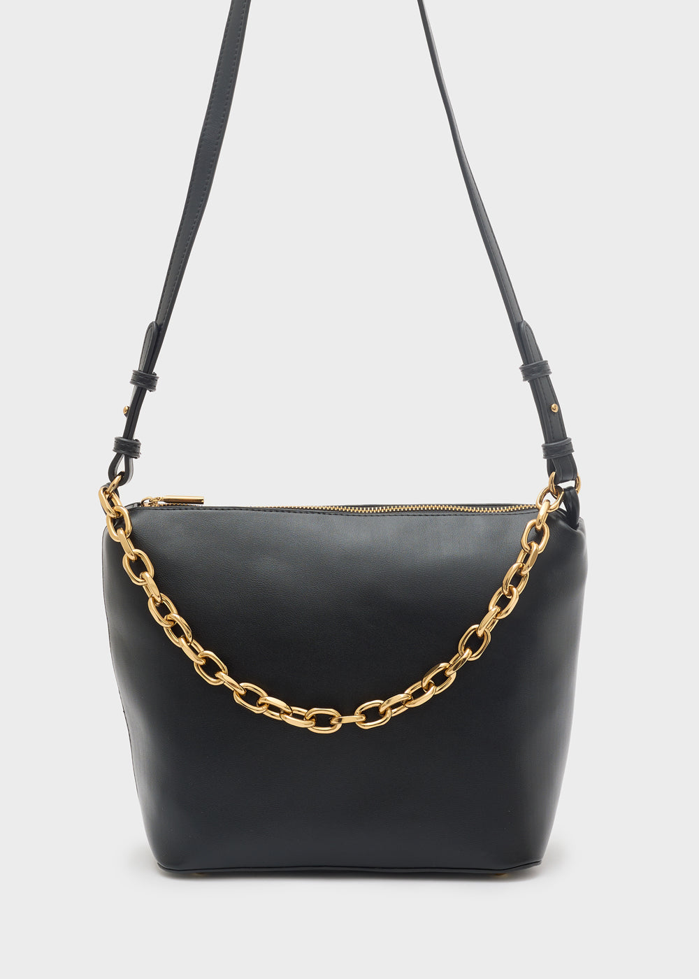 Nalì a spalla teda catena nero borsa a tracolla in pelle nera con catena oro e chiusura con zip