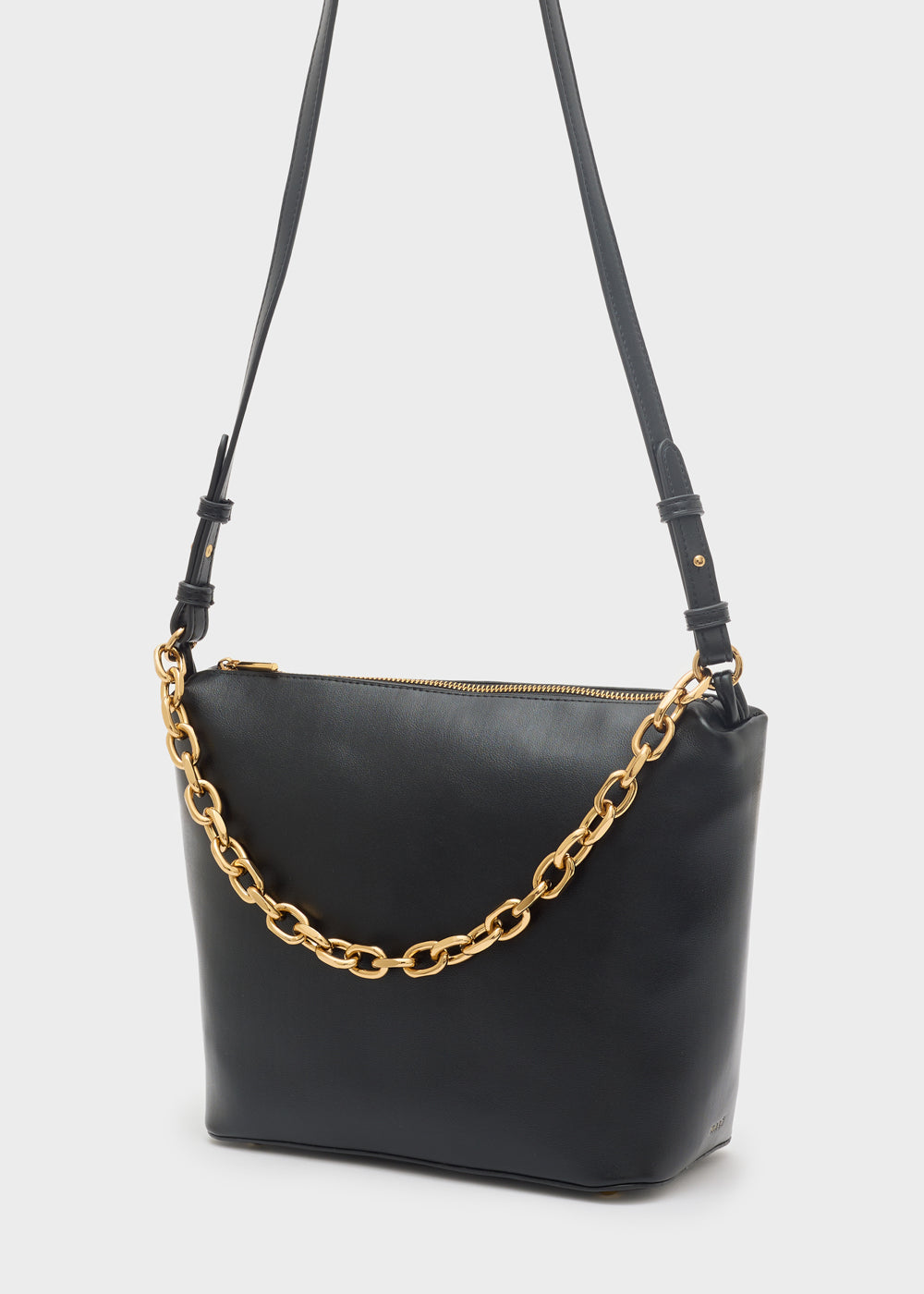 Nalì a spalla teda catena nero borsa a tracolla in pelle nera con catenina dorata e chiusura a zip