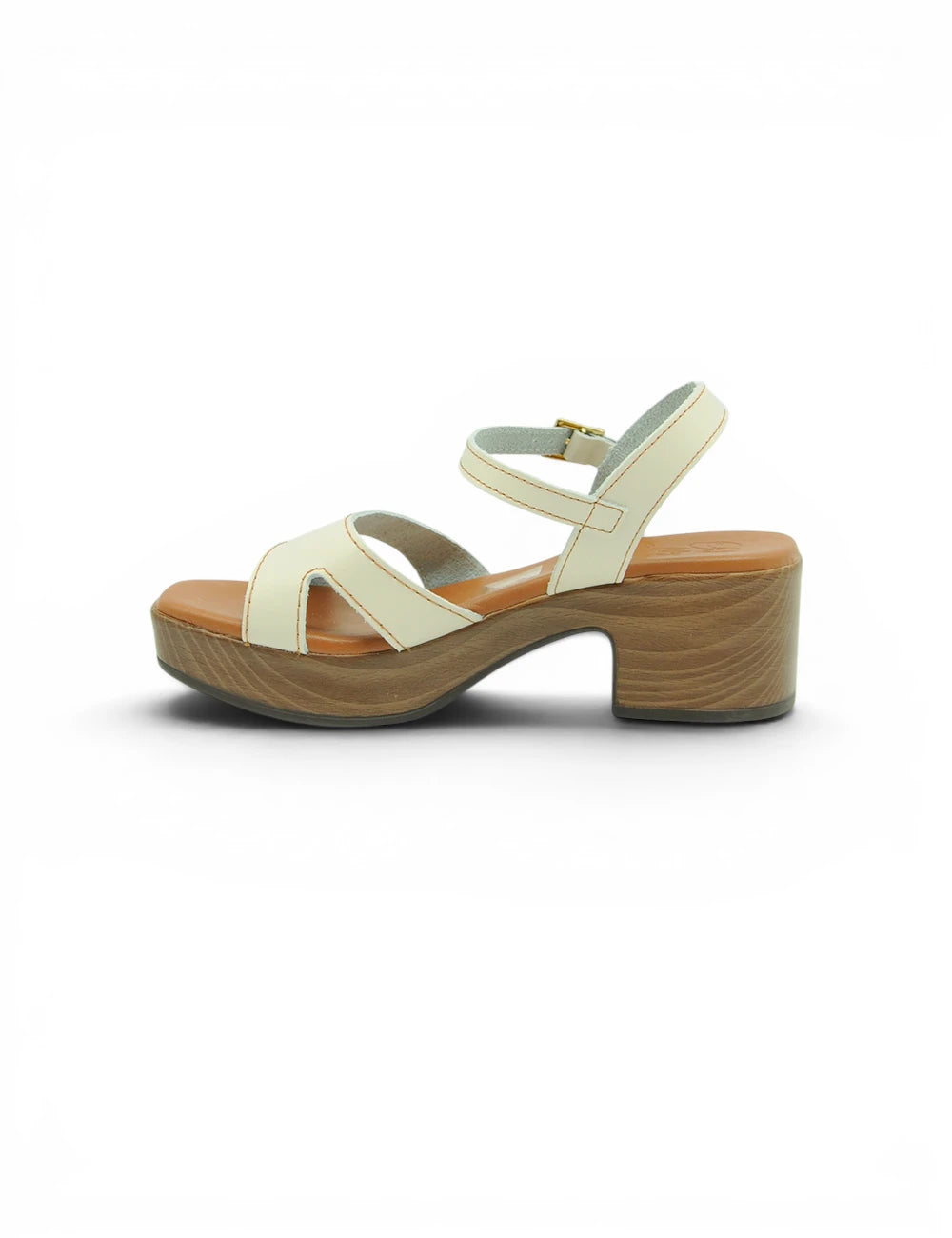 Sandaletto platform crema in pelle con tacco a blocco in legno e cinturino alla caviglia modello oh my sandals sandalo ghiaccio