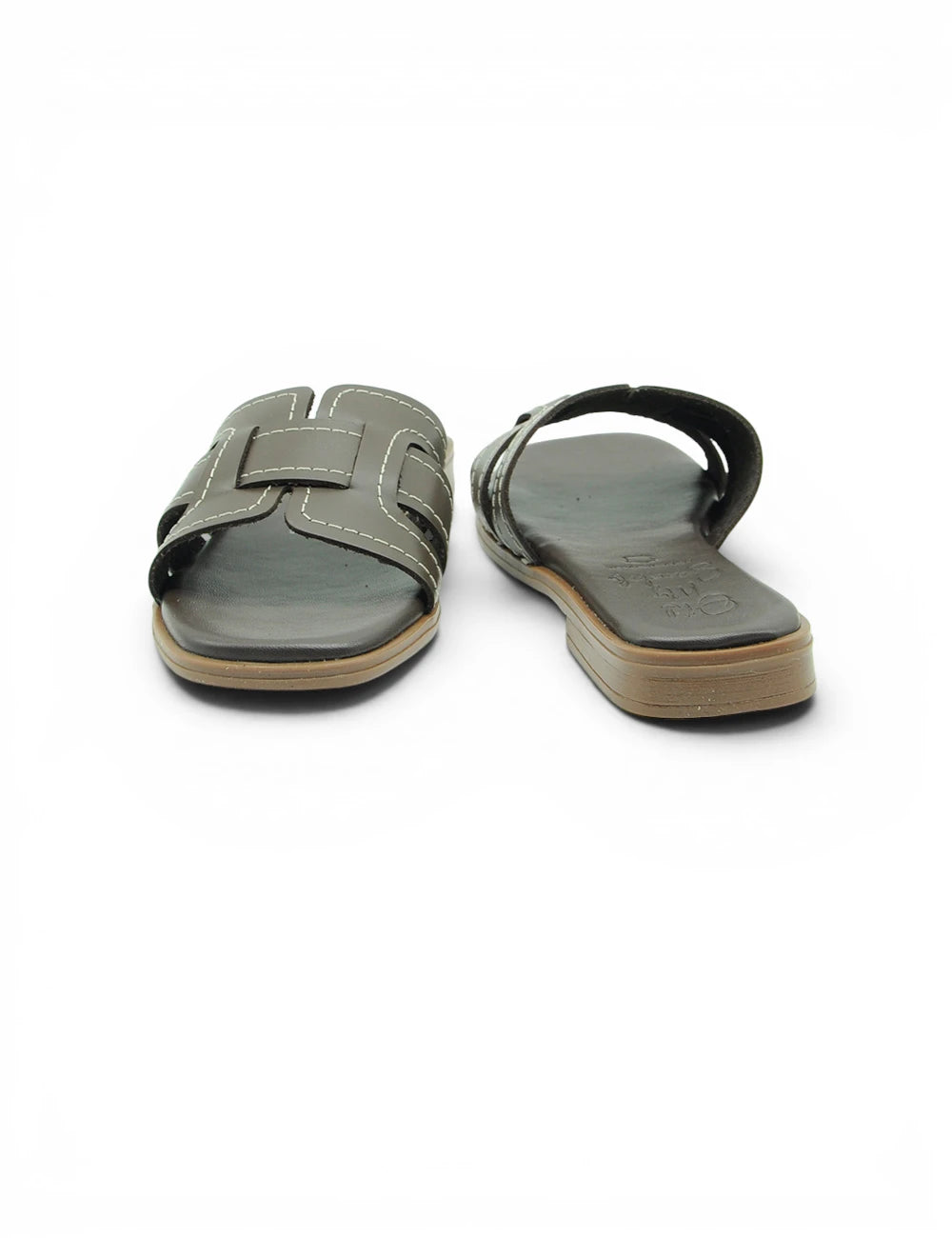 Dark green leather slide sandals oh my sandals ciabattina marrone with woven strap design and light stitching