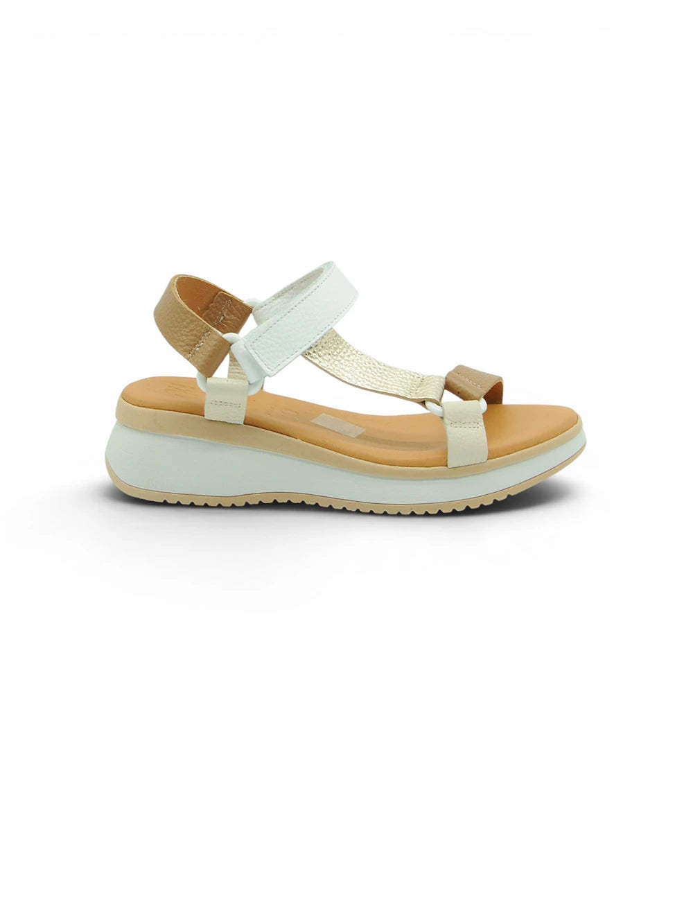 Sandalo doya oh my sandals sandalo con zeppa in pelle bianca e beige con dettaglio di cinghia testurizzata