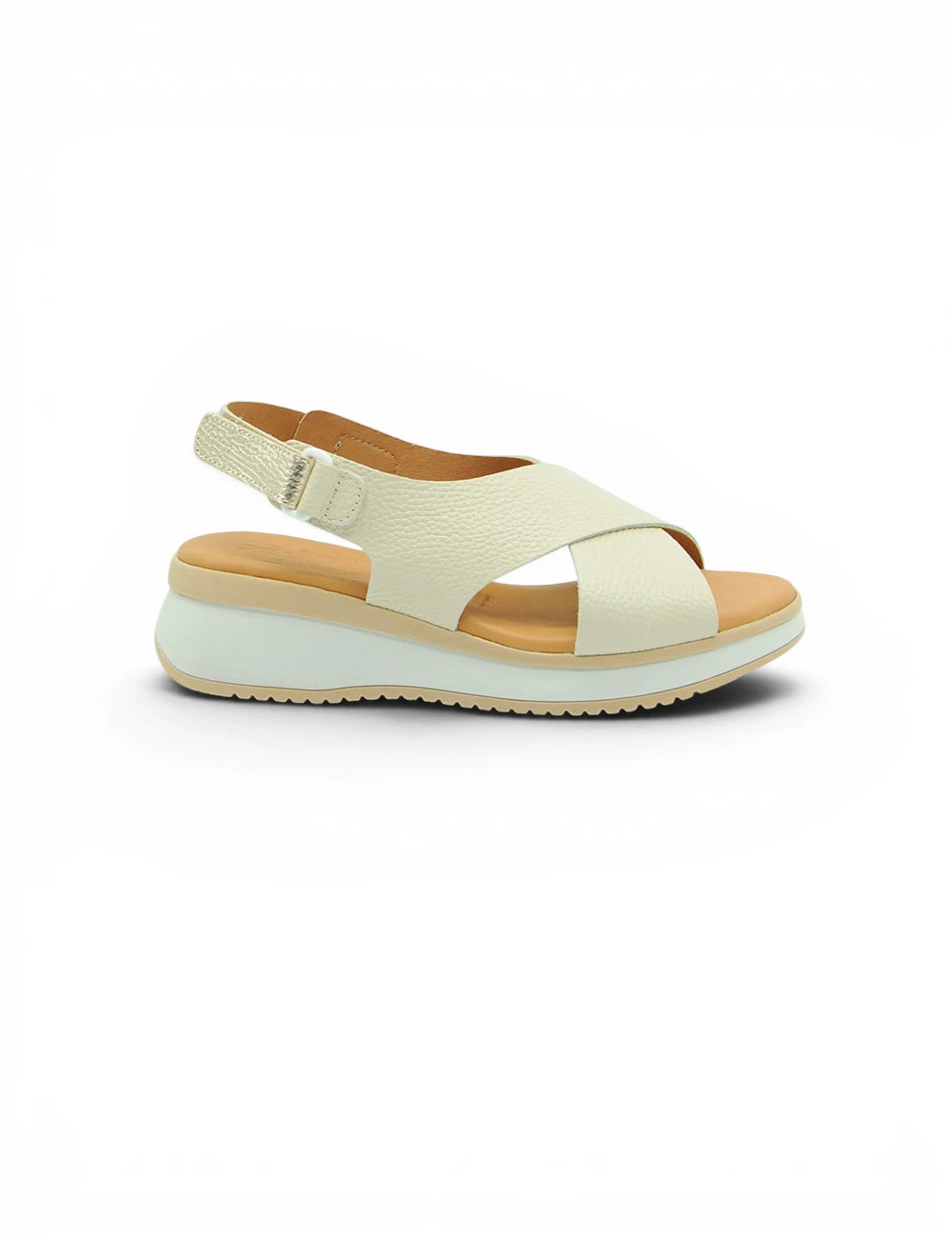 Cream-colored platform sandal oh my sandals sandalo soraya hielo with textured leather upper and tan insole
