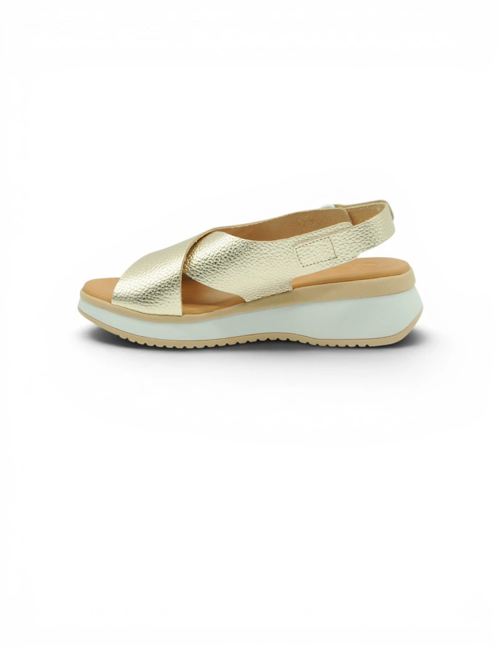 Sandalo platform Oh My Sandals Soraya champagne in pelle metallizzata oro con design a incrocio e suola chiara