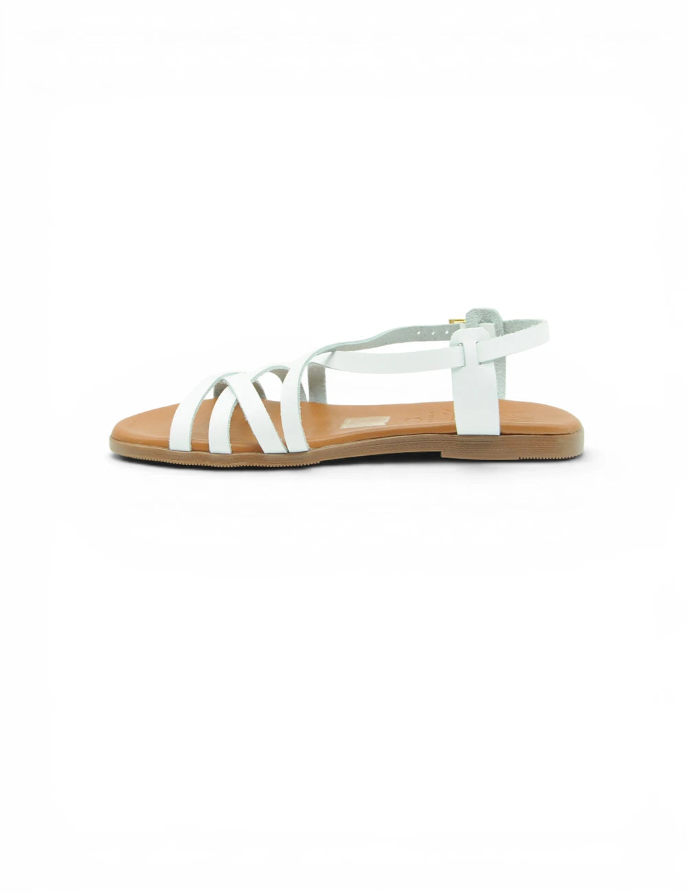 Sandalo bianco oh my sandals brenda con cinturini in pelle e suola piatta color cuoio