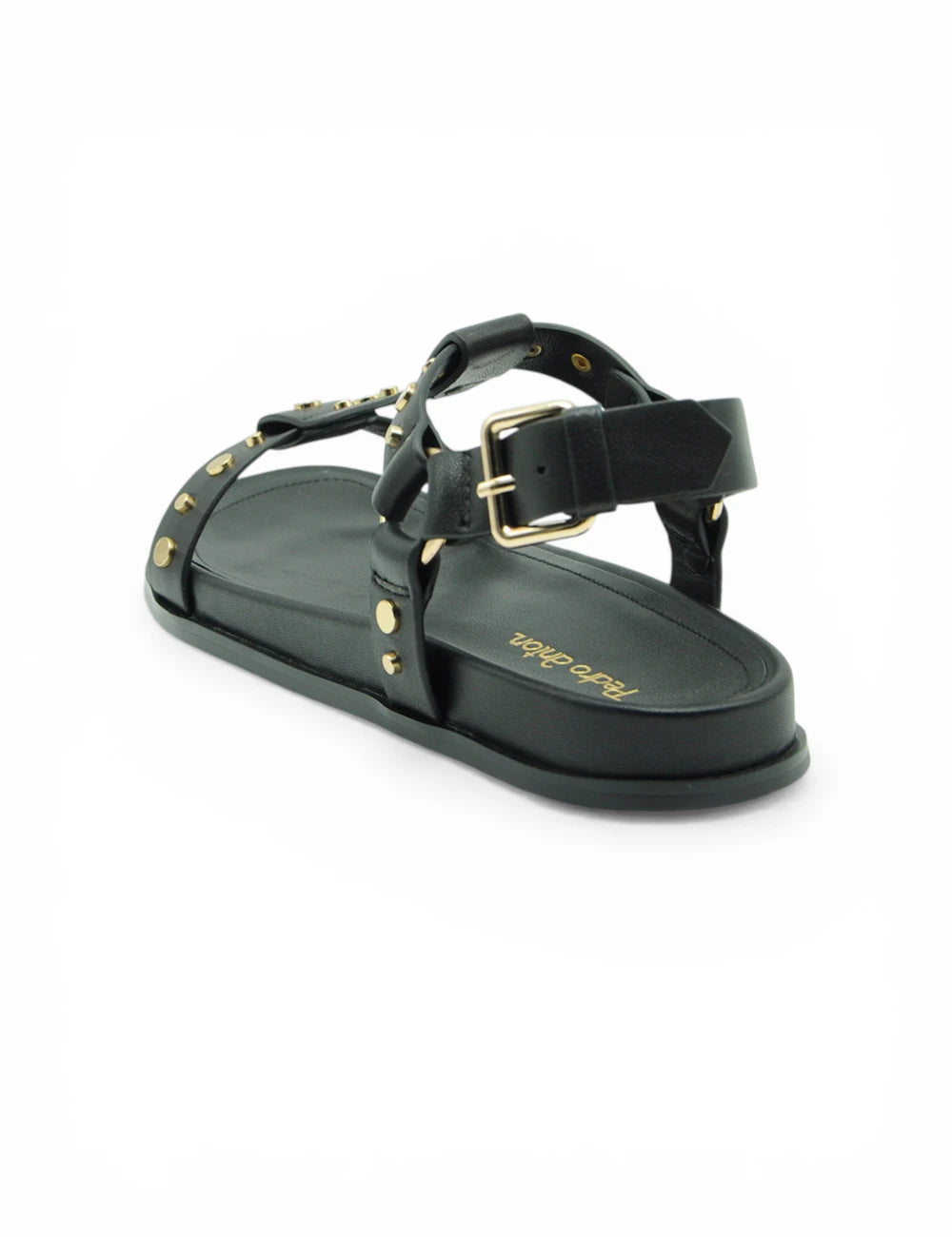 Sandalo Borchie Nero Pedro Anton, pelle nera con borchie e fibbia oro