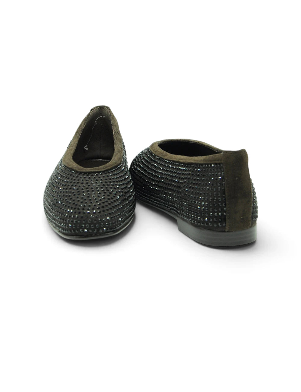 Olive green suede ballerina flats pedro anton testa moro with black rhinestone detailing