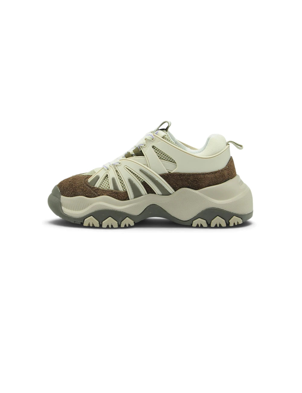 Sneakers patrizia pepe marrone taupe con suola oversize in gomma e tomaia in suede e mesh cream e marrone