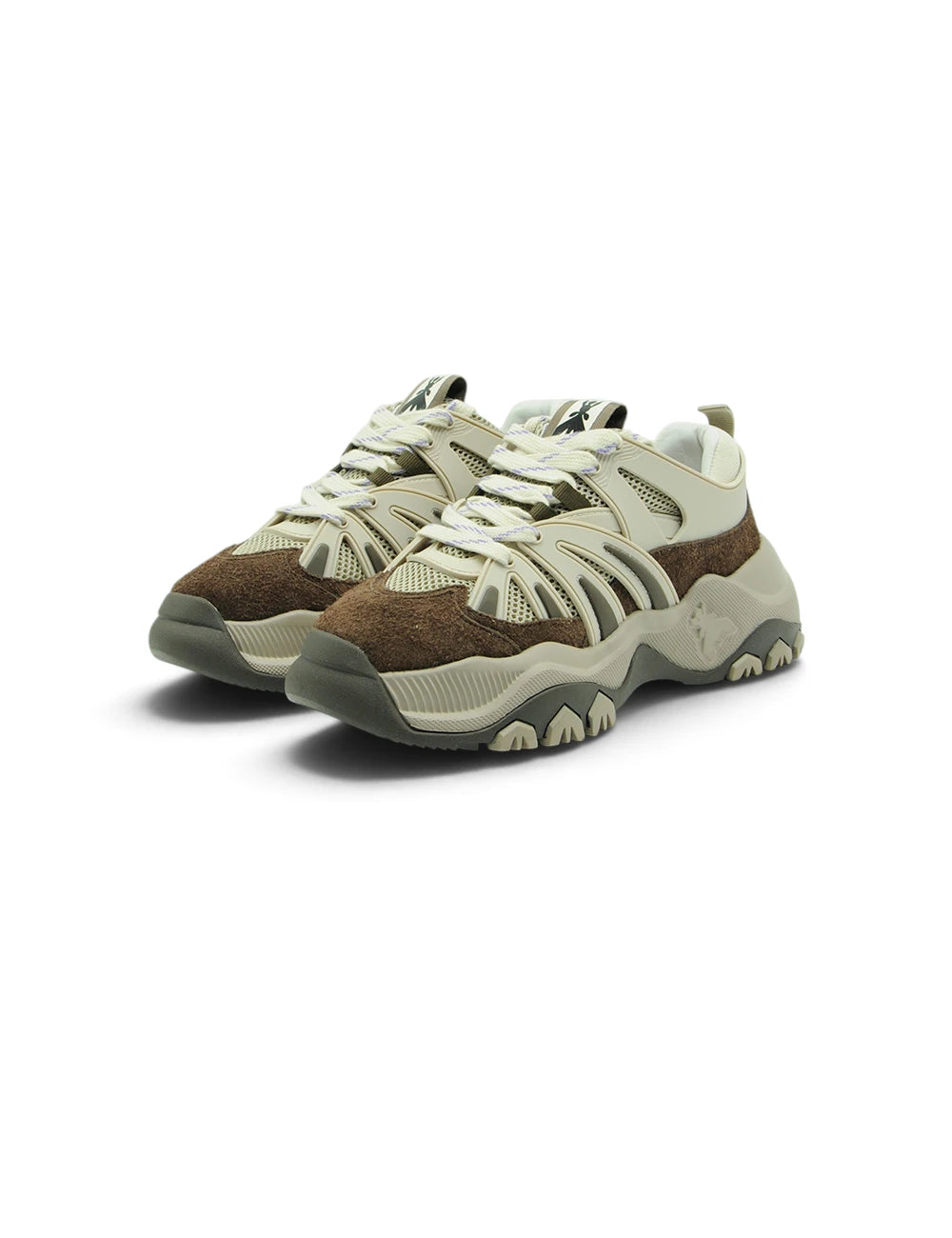 Patrizia Pepe sneakers brown taupe con tomaia beige e marrone in suede e mesh e suola oversize in gomma