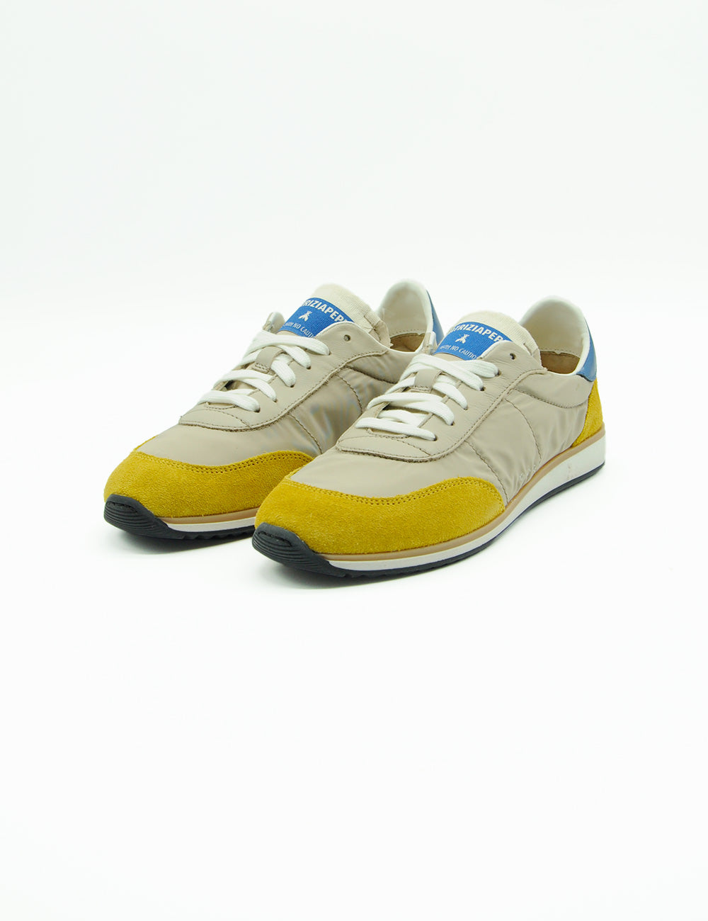 Sneakers Patrizia Pepe in nylon e suede beige e gialla con accenti blu