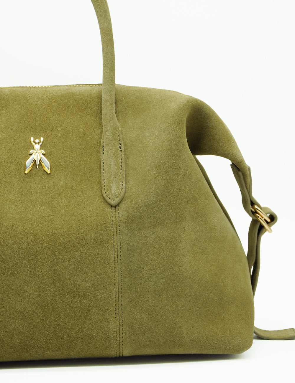 Borsa in suede verde oliva Patrizia Pepe New Business con emblema mosca dorato