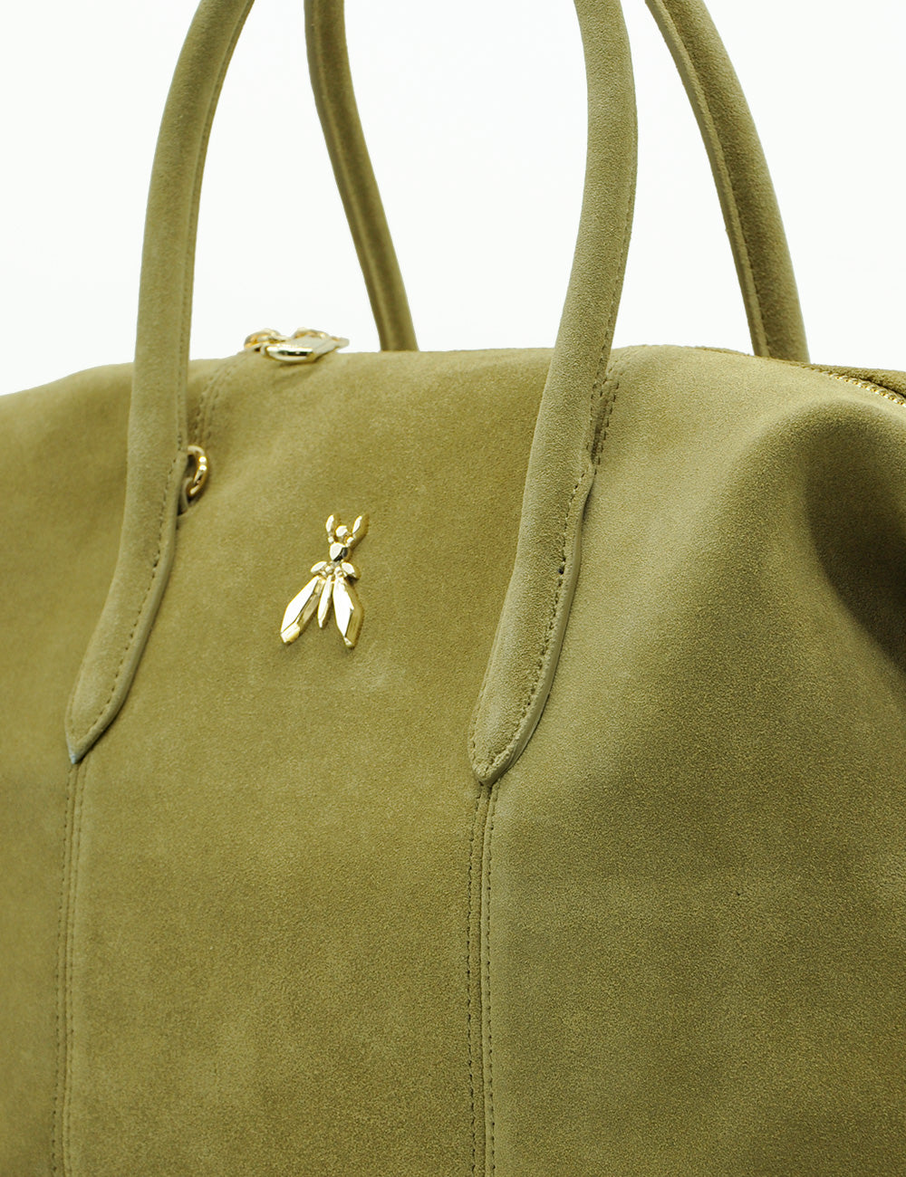 Borsa in suede verde oliva con chiusura metallo dorata a forma di formica Patrizia Pepe New Business