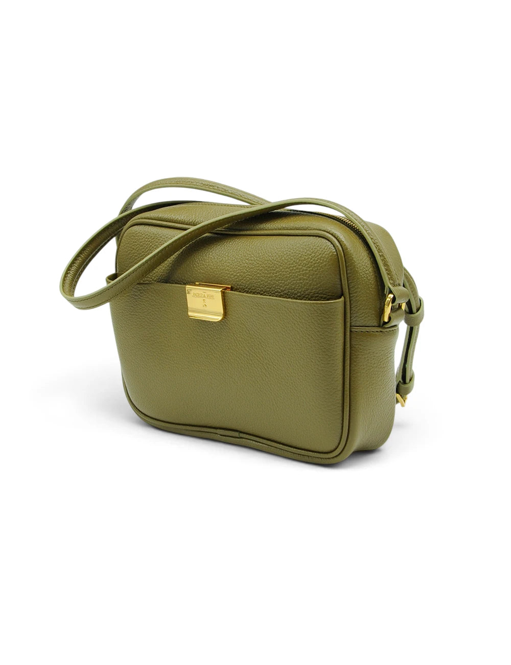 Borsa tracolla patrizia pepe all day in pelle verde oliva con trama e ferrature oro