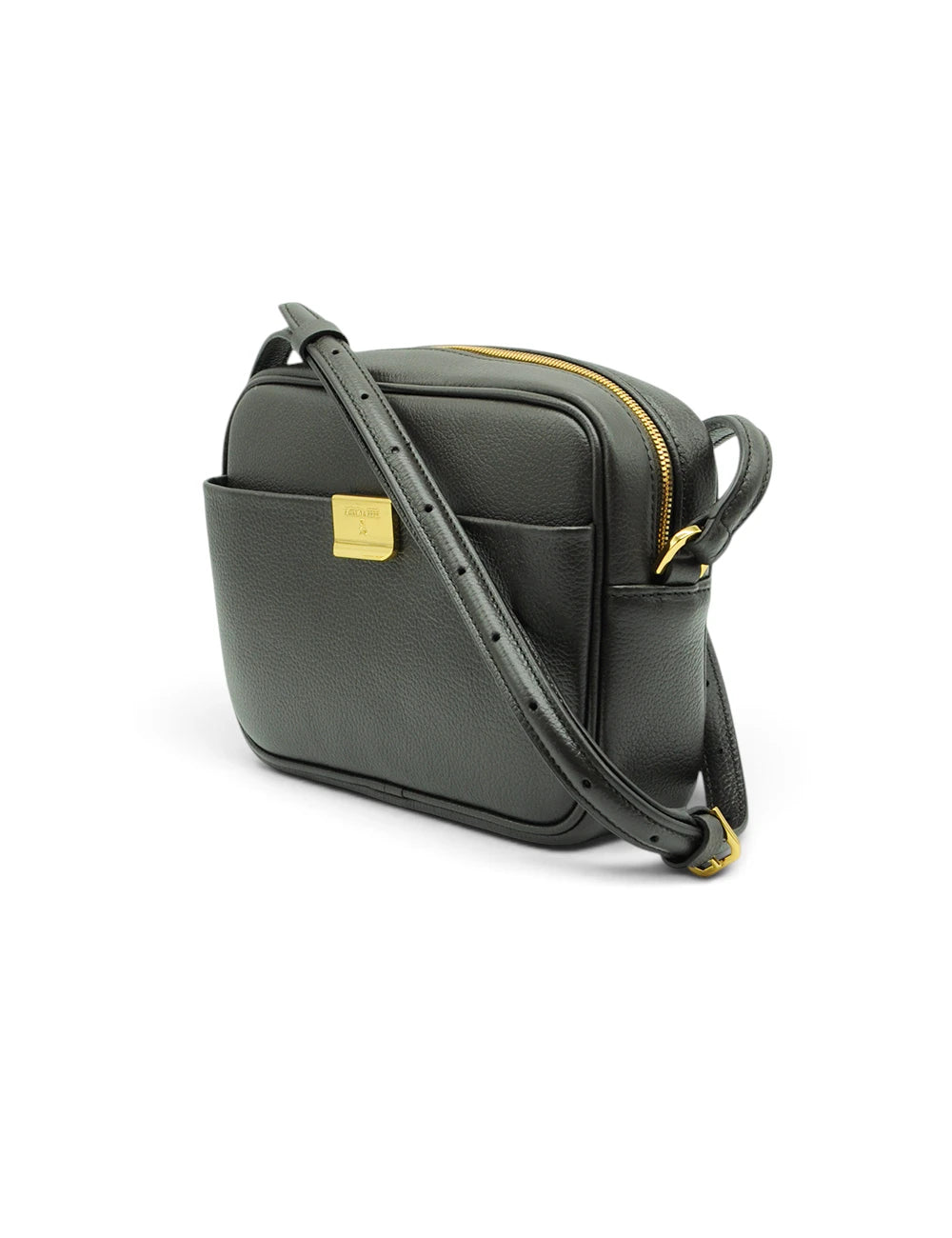 Patrizia pepe tracolla all day craft borsa a tracolla in pelle nera con cerniera e dettagli oro