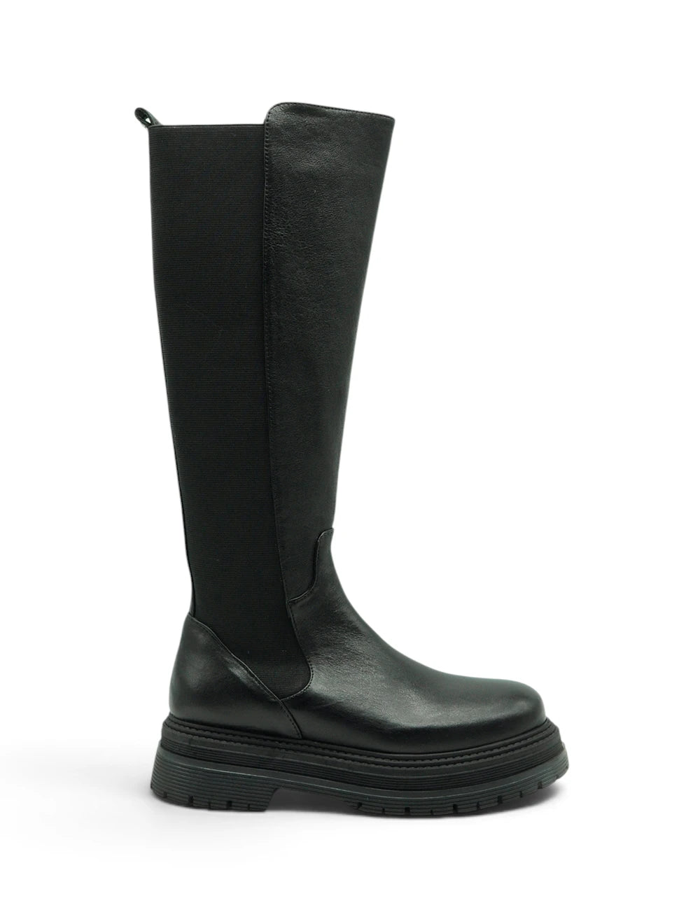 Patrizia pepe stivale platform nero in pelle nera con suola chunky e fascia elastica laterale