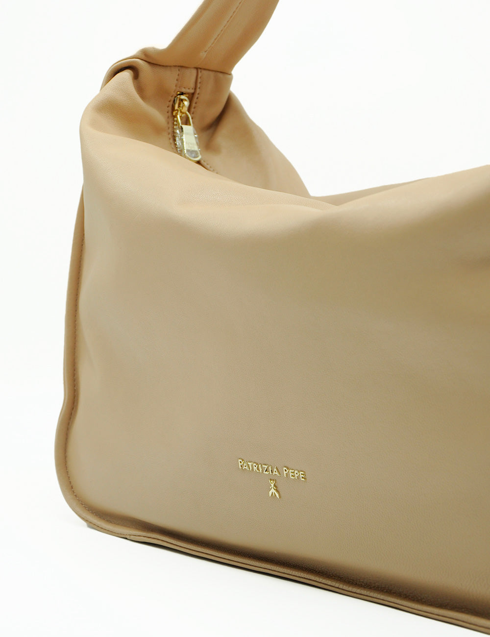 Borsa Patrizia Pepe Hobo Big Contemporary in pelle Warm Skin beige con zip dorata
