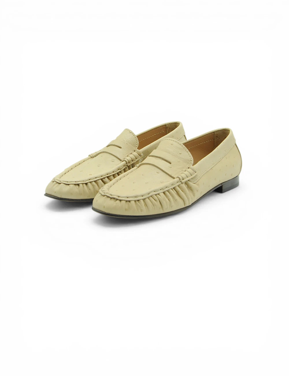 Mocassino Struzzo Beige POEVE con texture morbida e cuciture sottili