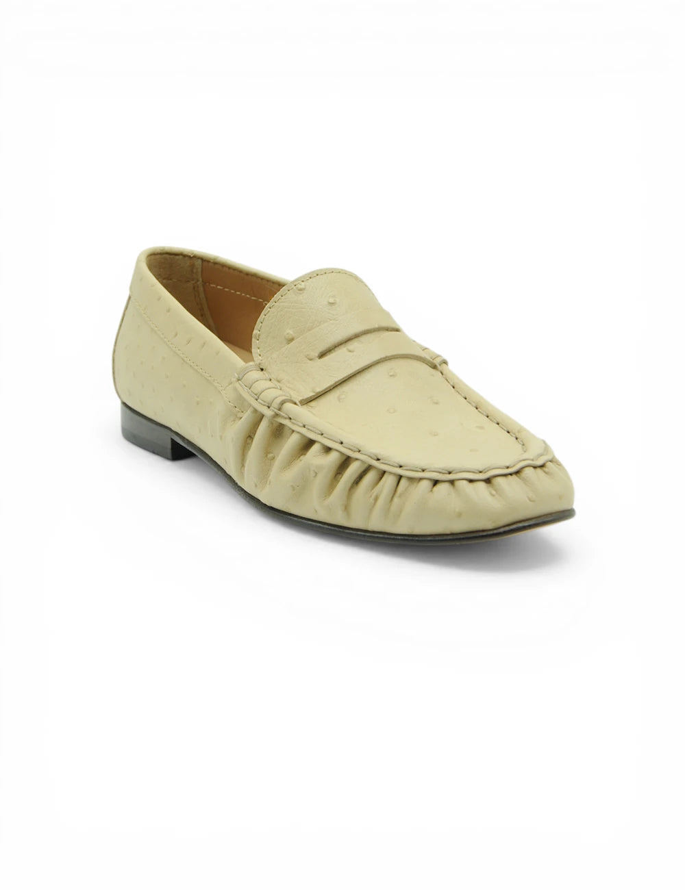 Mocassino POEVE Struzzo Beige in pelle con texture e cuciture