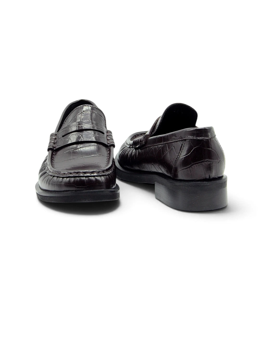 Poeve mocassino bordeaux loafers nere in pelle effetto coccodrillo con design slip on e tacco basso a blocchetto