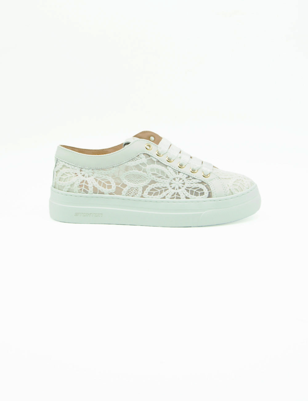 Sneaker Stokton Lace Bianca bianca con fiore e suola menta platform