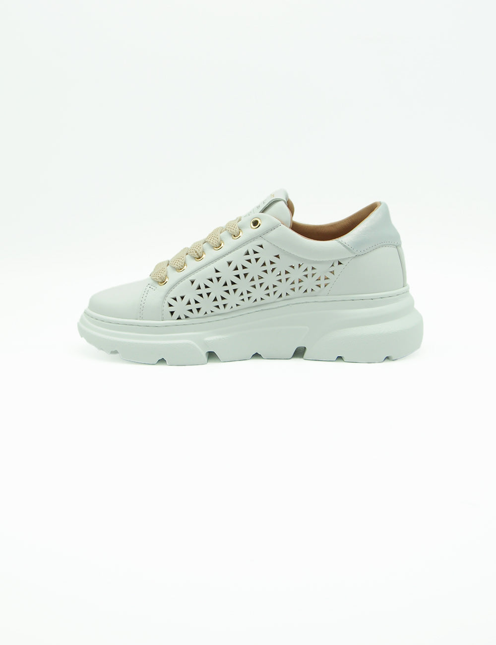 Sneaker Stokton Calf Bianca in pelle grigia chiara con cutout stella geometrica