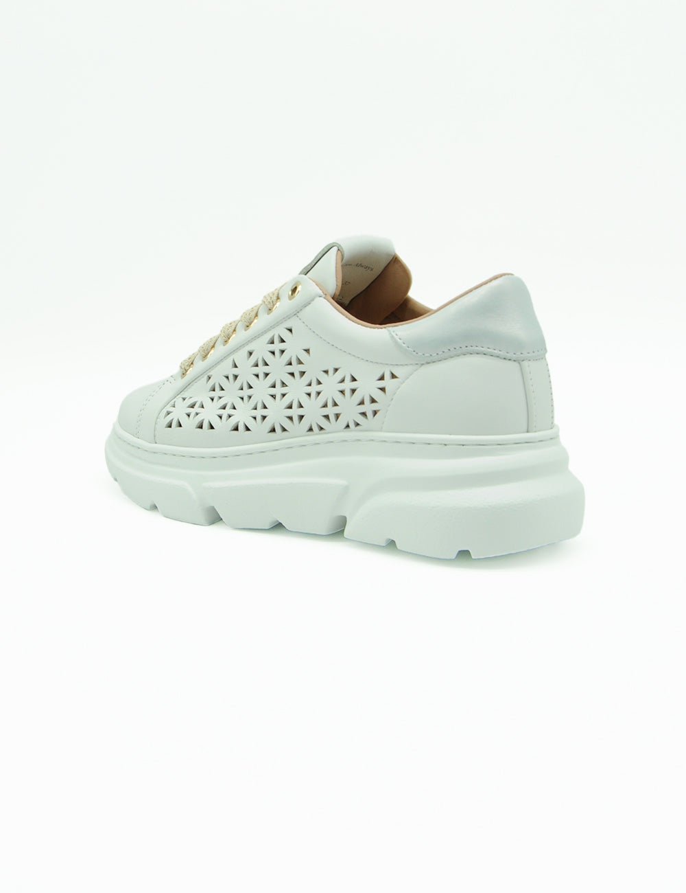 Sneaker Stokton Calf Bianca in pelle bianca con tagli geometrici laterali e suola chunky