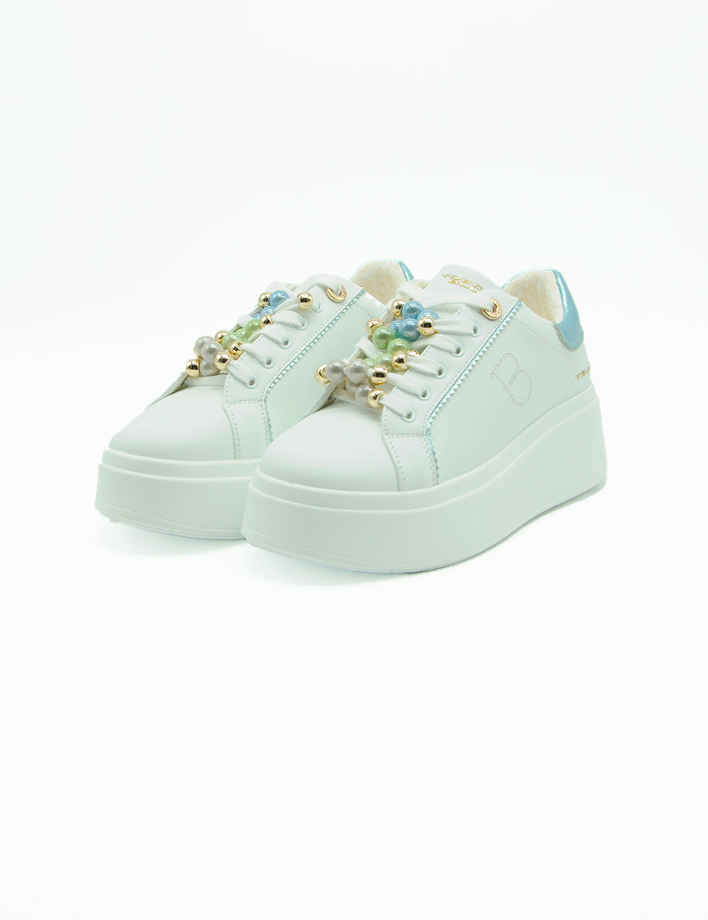 Sneaker Clara Bianca Tosca Blu bianca con fiori e accenti blu chiari
