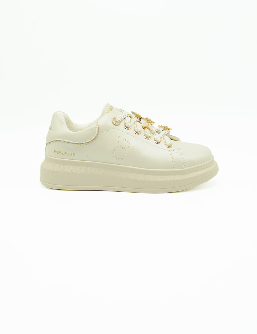 Sneaker Tosca Blu Astrid Beige con dettagli floreali oro