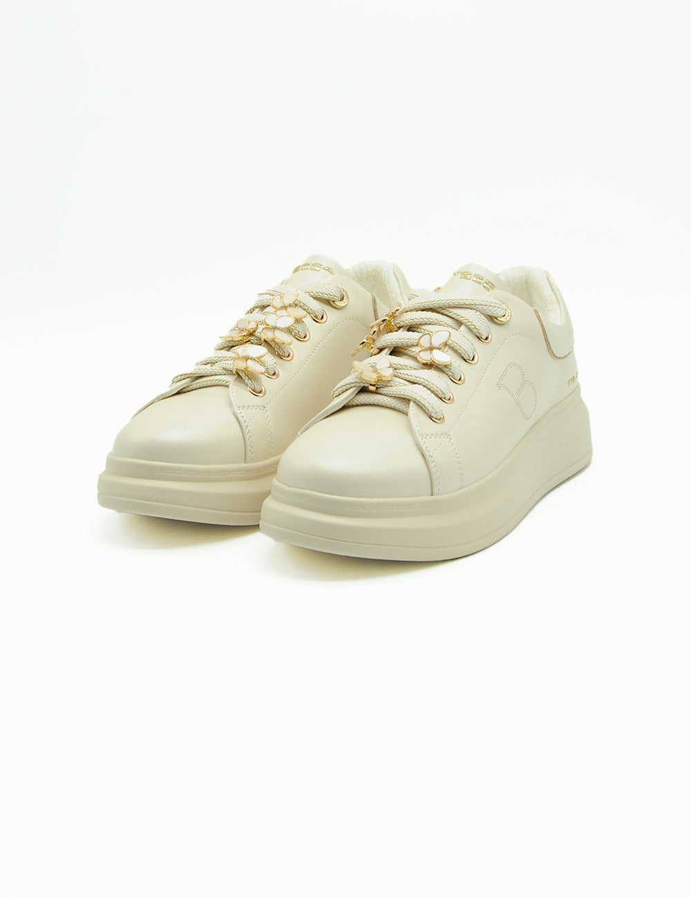 Sneaker Tosca Blu Astrid beige con lacci decorativi oro