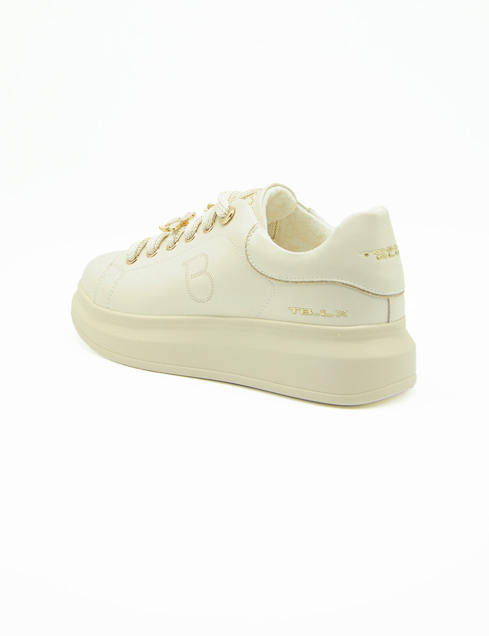 Sneaker Tosca Blu Astrid beige con lacci oro e dettagli branding