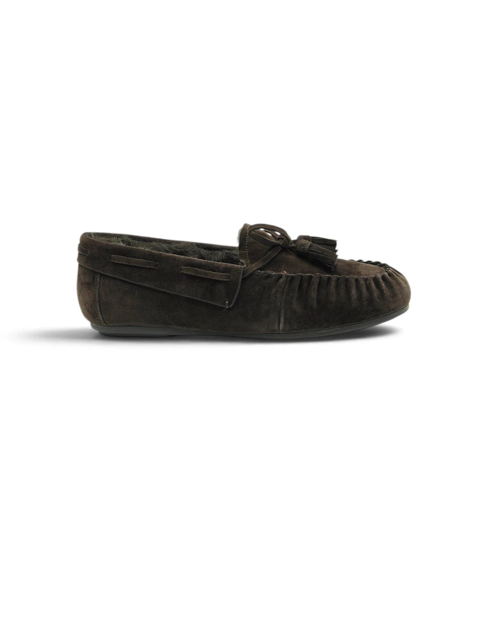 Dark brown suede moccasin with tassel and soft lining tosco blu mocassino rosalia testa moro
