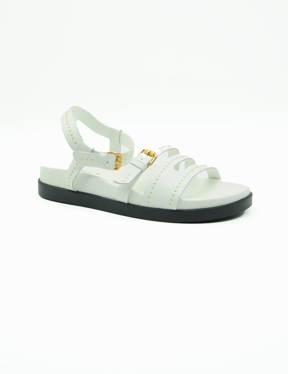 Sandalo Tosca Blu Bianco in pelle con fibbie oro e suola nera