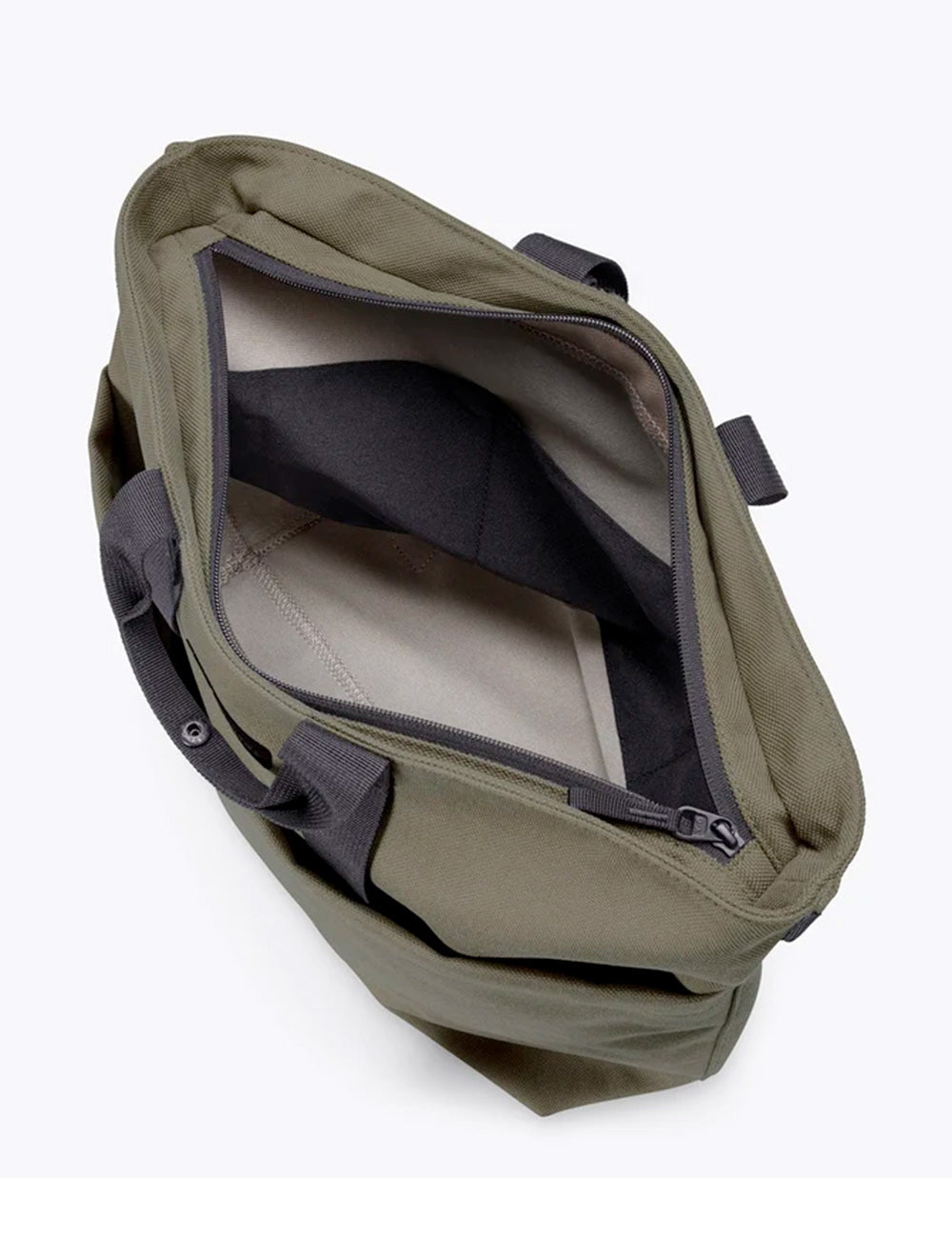 Borsa tote in tela olive green con manici neri e dettagli con cerniera ucon acrobatics nolan olive