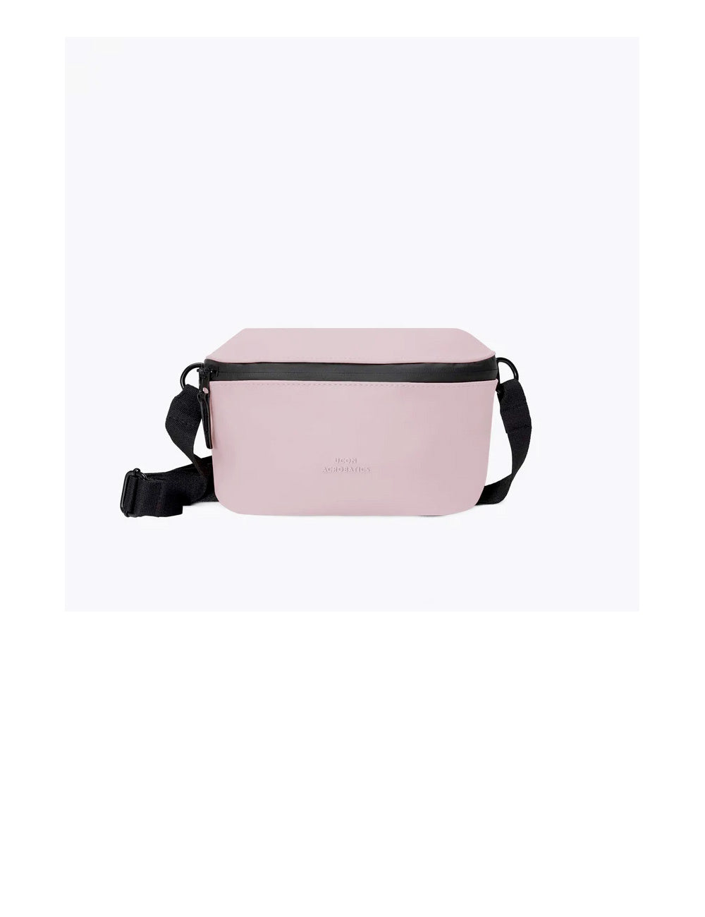 Un’elegante borsa a tracolla rosa con rifiniture nere e tracolla regolabile ucon acrobatics jona infinity rose