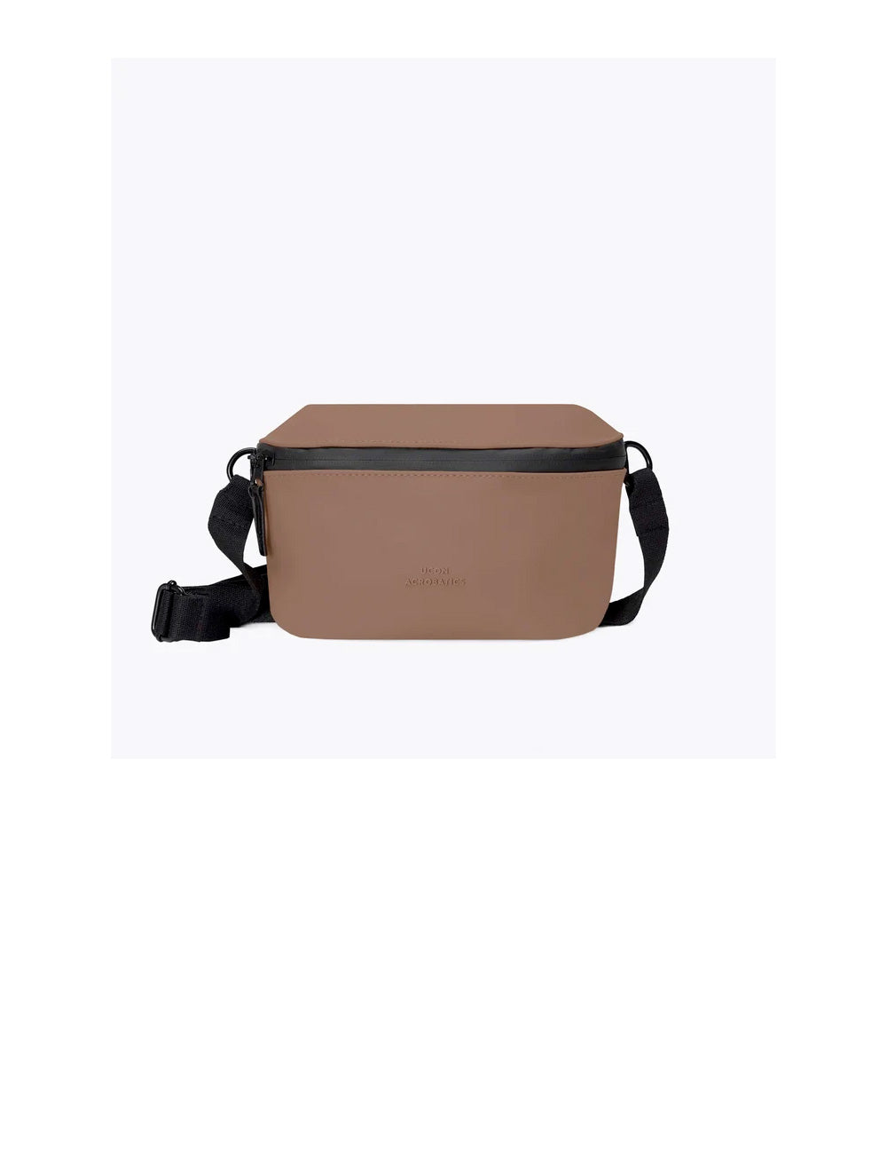 Tan minimalist crossbody bag with black zipper trim and adjustable strap by ucon acrobatics jona infinity chestnut