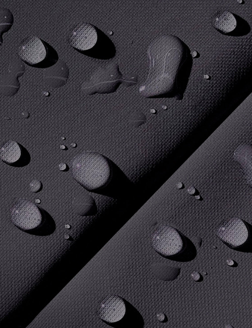 Tessuto strutturato grigio scuro con gocce d acqua su zaino ucon acrobatics adam moss black impermeabile