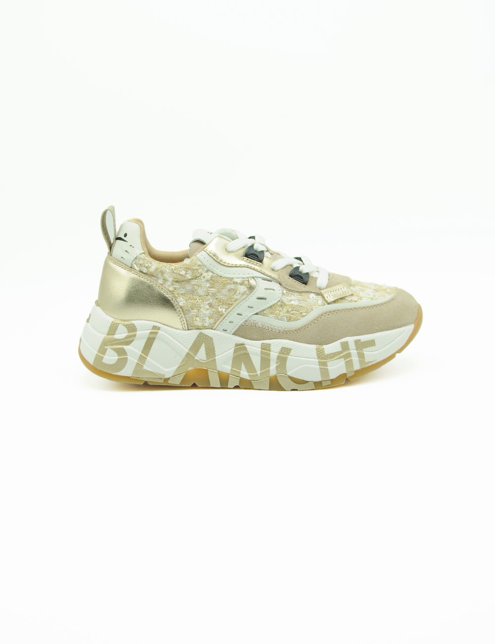 Sneakers Voile Blanche Club105 beige platino con suola glitterata