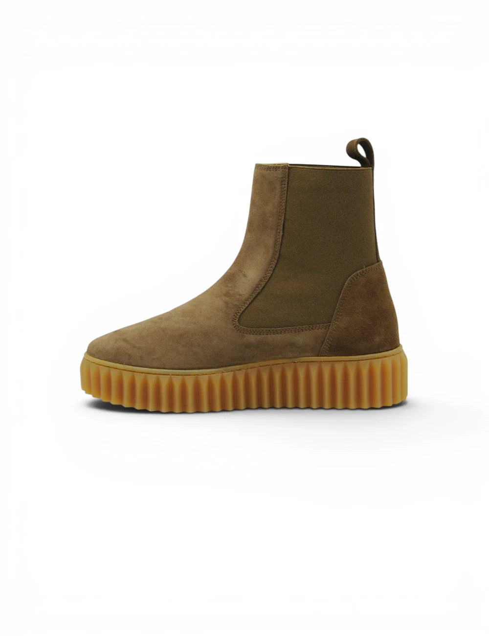 Brown suede chelsea boot voile blanche chelsea beth chocolate con suola platform gum colorata a coste