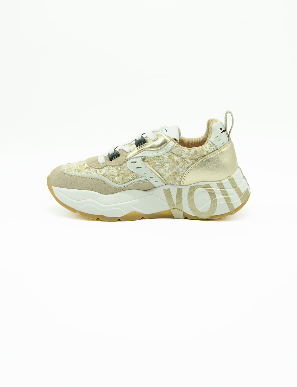 Sneaker Voile Blanche Club105 Beige Platinum con suola chunky dorata