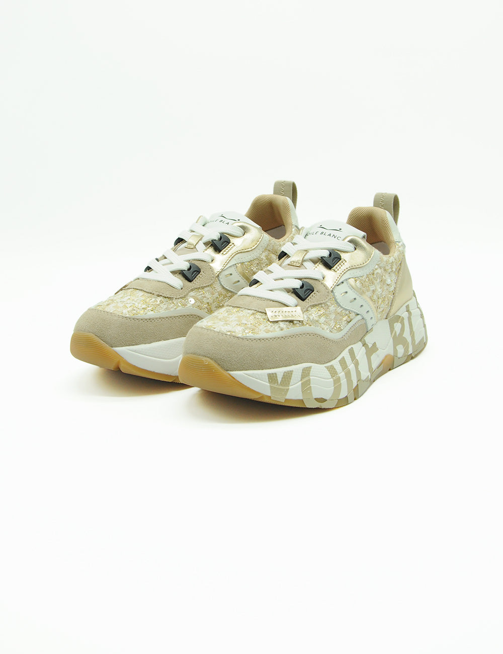 Sneakers Voile Blanche Club105 beige platino con mesh glitterato e logo Volte