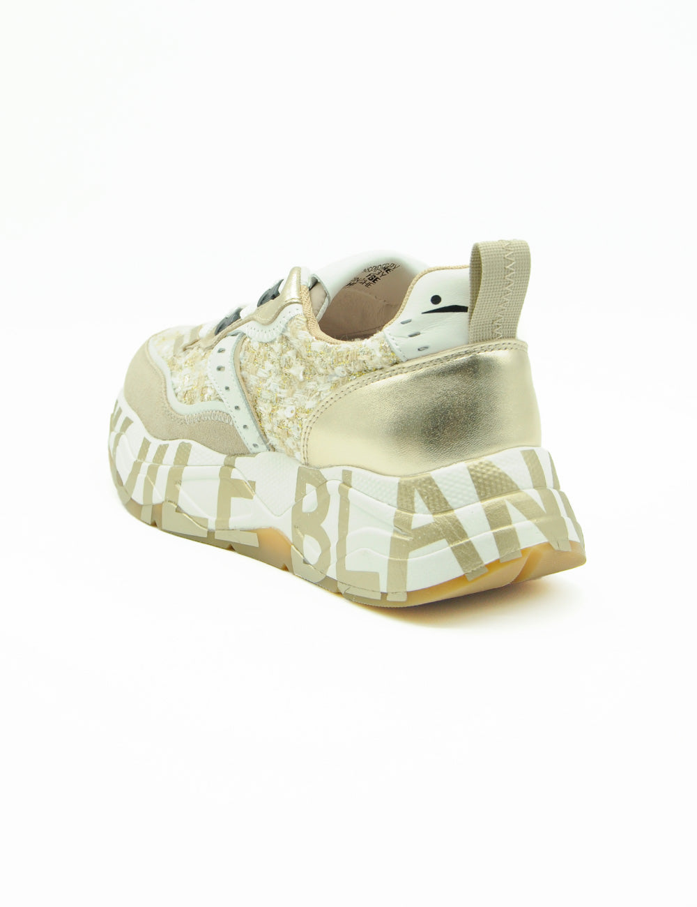 Sneakers Voile Blanche Club105 beige platino con glitter e tacco metallico