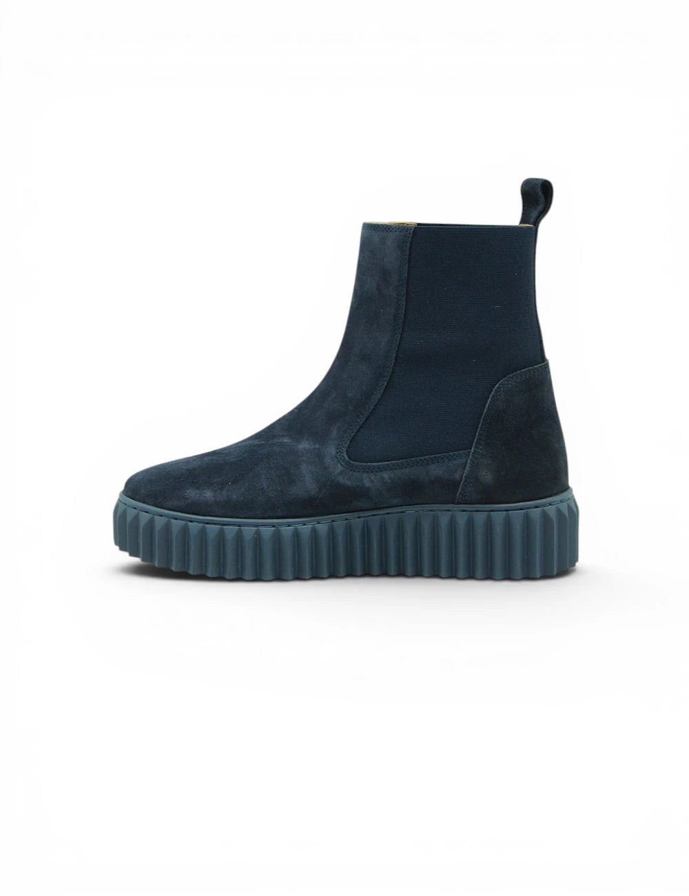 Chelsea boot voile blanche Beth blu in suede blu scuro con suola piatta rigata in gomma