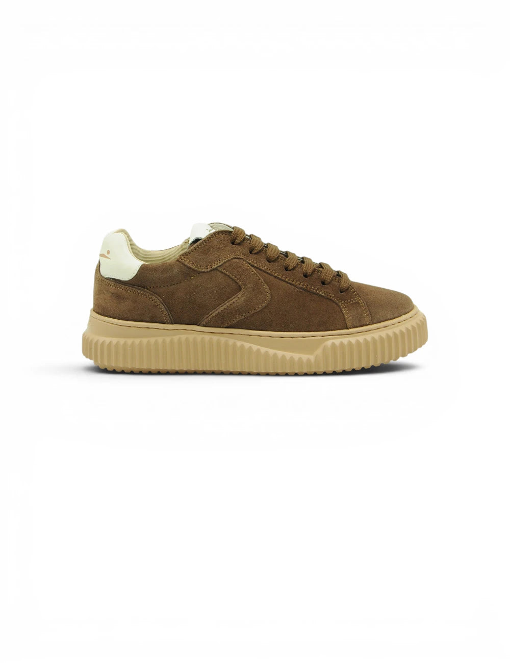 Voile blanche lipari choco off white sneaker bassa in suede marrone con suola in gomma color sabbia e lacci abbinati