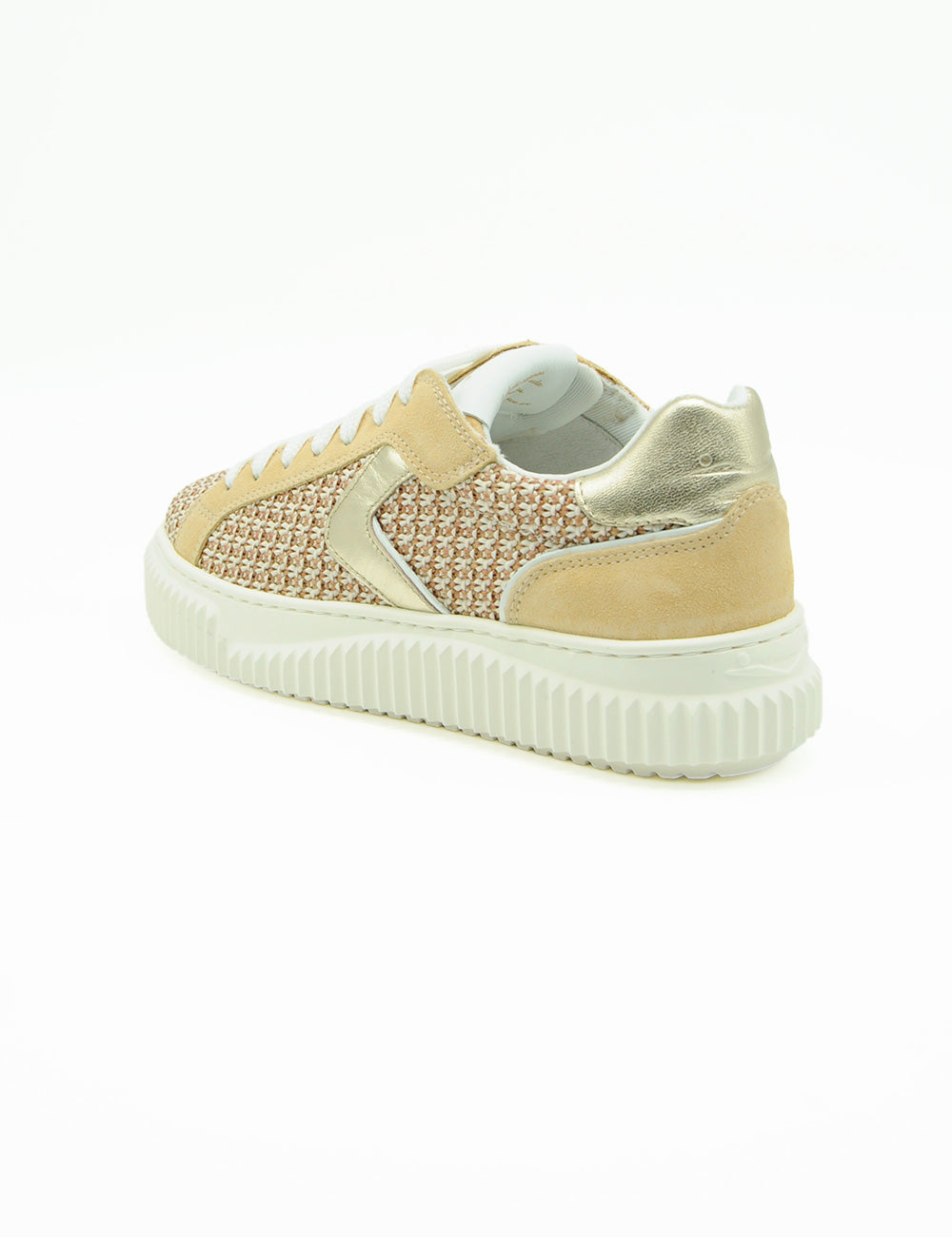 Sneaker Voile Blanche Lipari Beige Vanilla in beige e oro metallico con suola bianca rigata