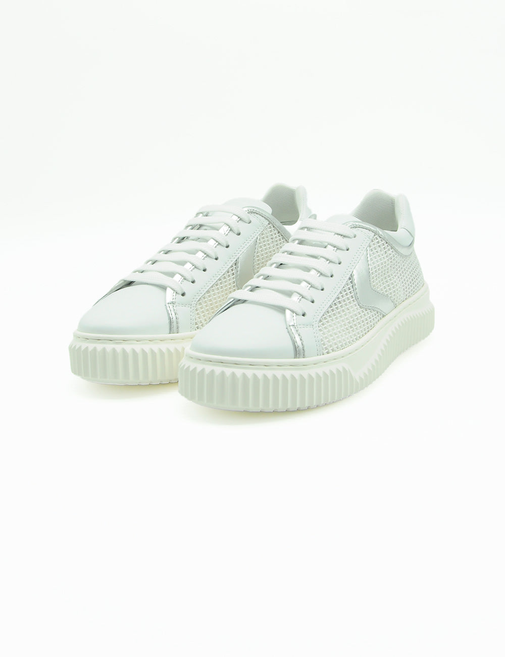 Sneakers Voile Blanche Herika bianche con argento, mesh e pelle liscia