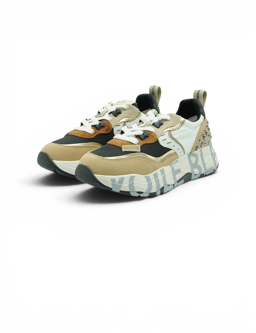Sneakers voile blanche club105 light brown black tan e nero con lacci bianchi e grafica voile bi laterale