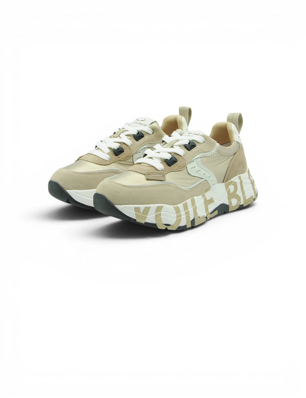 Sneaker chunky beige e bianco voile blanche club105 con lettering audace ai lati in pelle e tessuto