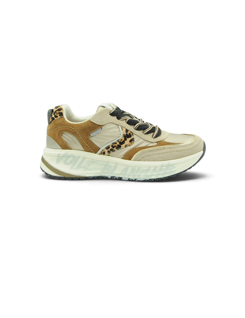 Sneakers voile blanche club124 beige chiaro con stampa leopardata beige e suola bianca spessa