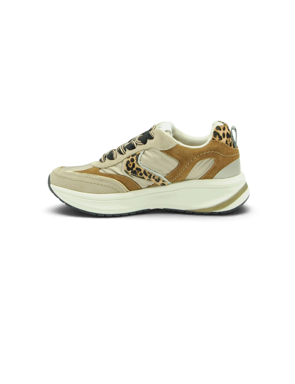 Sneaker voile blanche club124 beige chiaro con stampa leopardata beige e suola bianca chunky